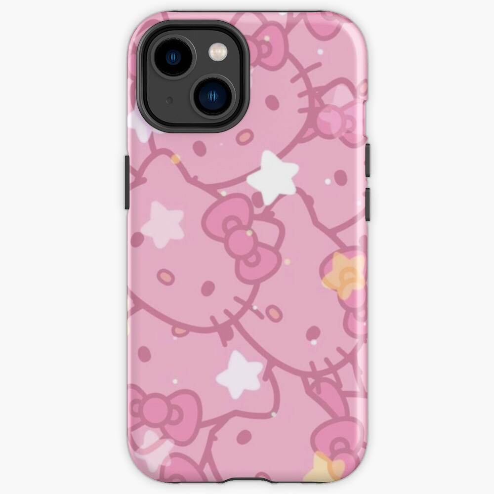 Pink Hello Kitty White And Gold Star Pattern Background Iphone Case