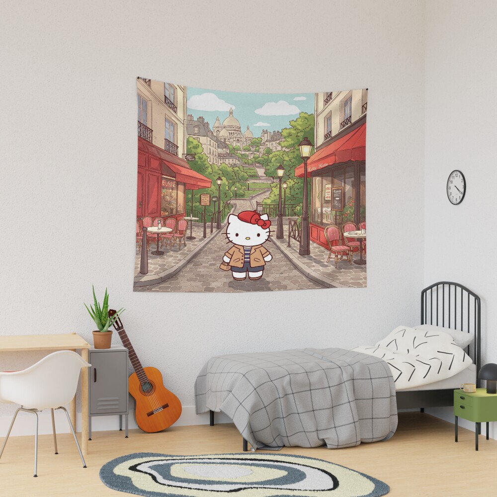 Hello Kitty In Paris At Montmartre Tapestry